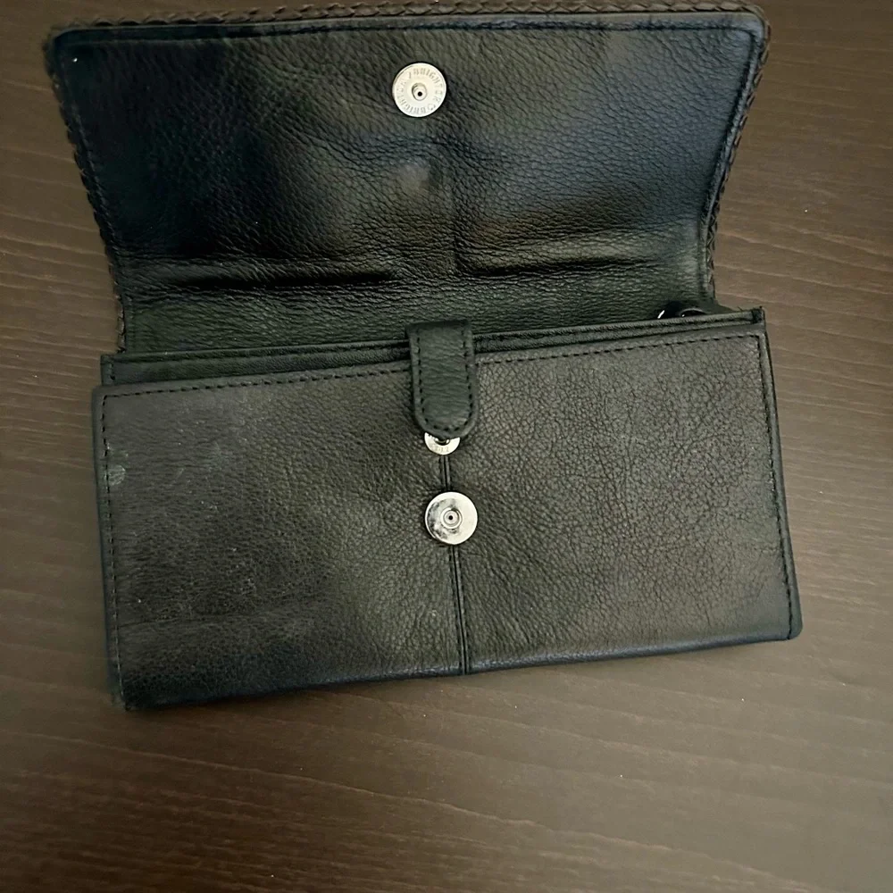 Brighton Black Leather Croc Embossed Wallet Clutch Organizer Silver Hardware